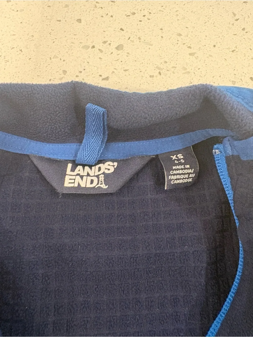 Lands’ End Kids Fleece Jacket Youth XS 4-5 Navy Blue Full Zip Lightweight Coat